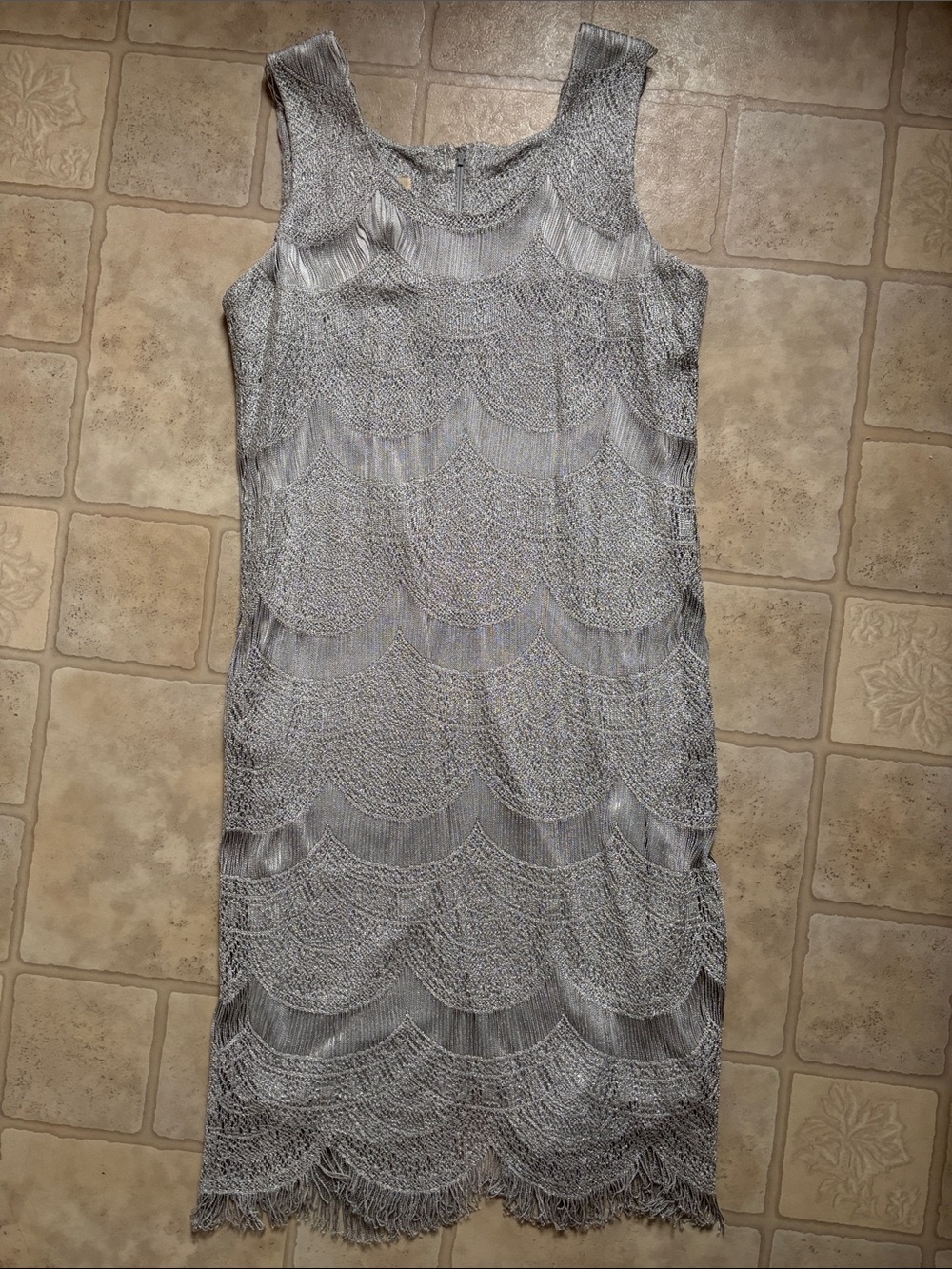 Damianou Women’s Vintage Metallic Silver Lacey Sleeveless Dress Size Large